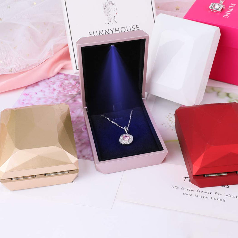 [Australia] - iSuperb LED Pendant Necklace Box Bracelet Box Couple Jewelry Gift Boxes Case Small Jewelry Display for Proposal Engagement Wedding Valentine's Day (White) White 