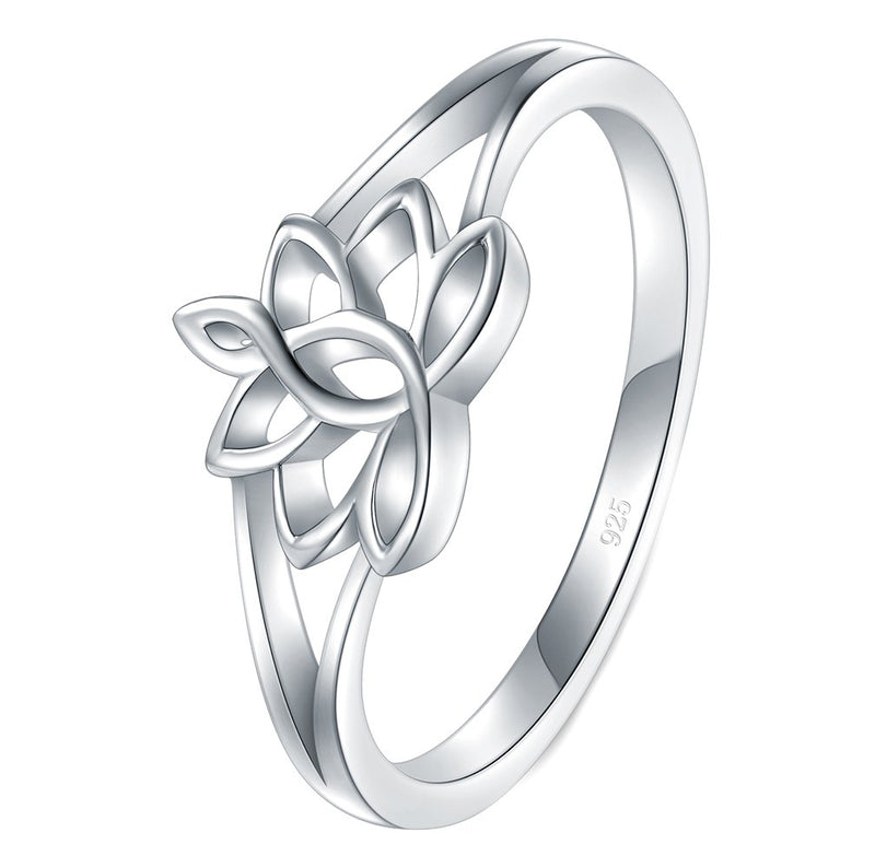 [Australia] - BORUO 925 Sterling Silver Ring, Lotus Flower Yoga High Polish Tarnish Resistant Comfort Fit Wedding Band 2mm Ring 4 