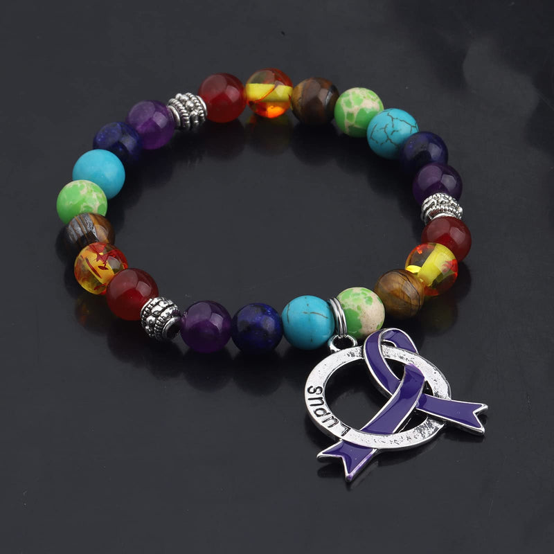 [Australia] - WSNANG Fibromyalgia Purple Ribbon Bracelet Fibromyalgia Awareness Gift Fibromyalgia Warrior Fibro Fighter Gift Alzheimer BR 