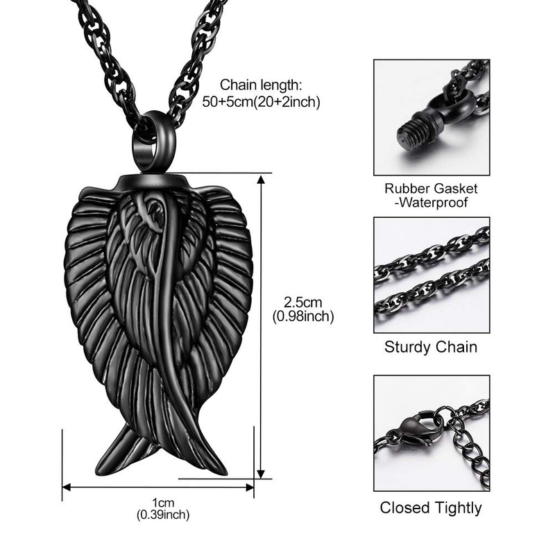 [Australia] - Dletay Angel Wing Cremation Necklace for Ashes Stainless Steel Urn Pendant Ashes Holder Memorial Jewelry-I’m Here Watching Over You Black 
