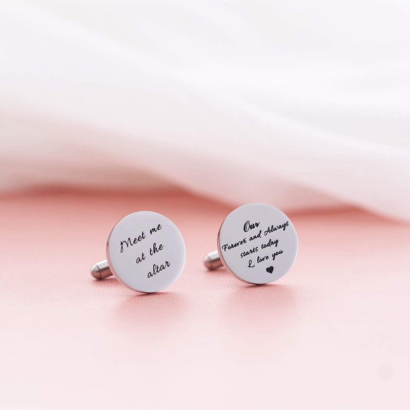 [Australia] - Melix Home Stainless Steel CuffLinks for Men Groom Meet Me at The Altar Wedding Gifts Cuff Links our forever and always stars today 