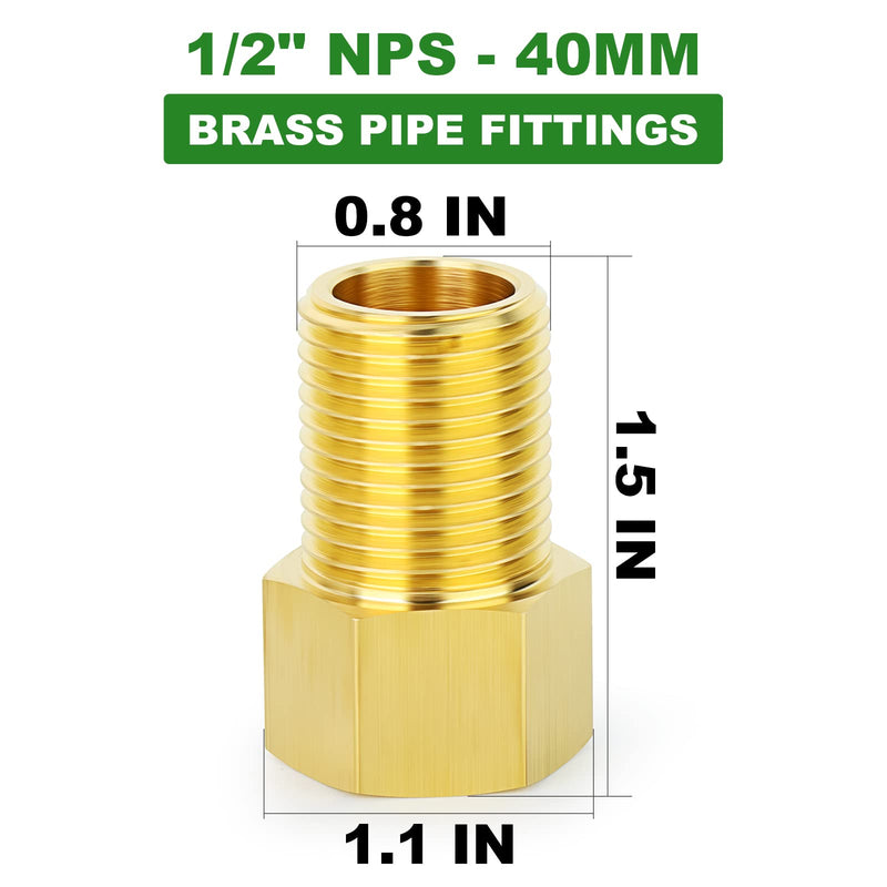 [Australia] - TAISHER 1PCS Brass Pipe Fitting, Extension Hex Adapter, 1/2" Male Pipe x 1/2" Female Pipe, Length 40 mm/1.57 Inch 40mm Length 