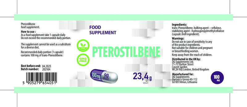 [Australia] - Pterostilbene 100mg 90 Vegan Capsules, Certificate of Analysis by AGROLAB Germany, High Strength Supplement, Gluten and GMO Free 