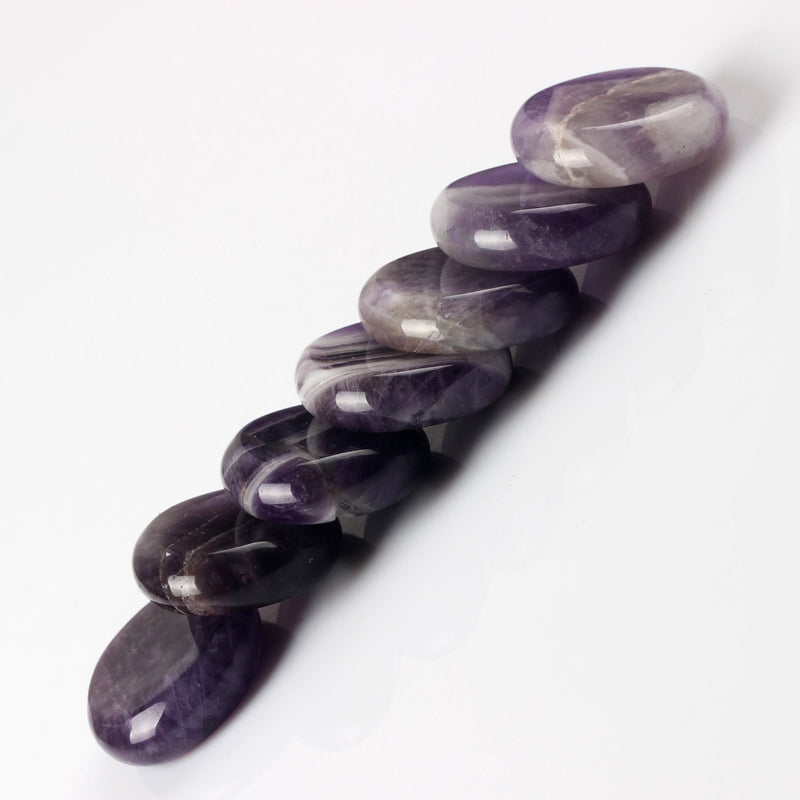 [Australia] - Natural Assorted 7pieces/lot Palm Stone Crystal Quartz Reiki Healing Chakra Free Pouch (Amethyst) Amethyst 