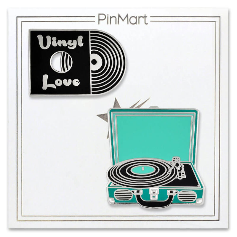 [Australia] - PinMart Retro Vinyl Record & Record Player Music Trendy Enamel Lapel Pin Set 