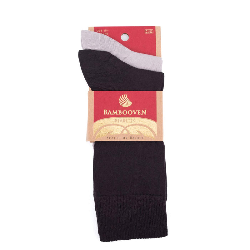 [Australia] - Bambooven Men’s Diabetic – Premium Bamboo, Super Soft, Odor Free & Breathable, Calf Socks, Crew Socks (2 Pack) Brown-gray 