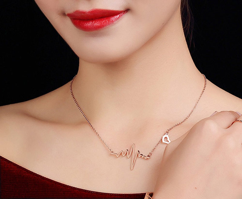 [Australia] - WDSHOW Heartbeat EKG Necklace 18k Rose Gold Plated or Silver-Tone 