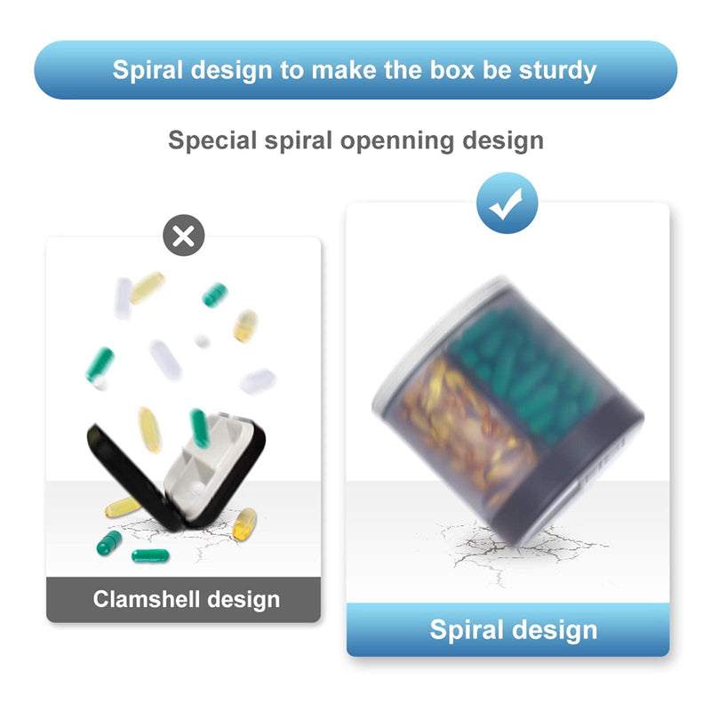 [Australia] - Large Capacity Pill Box Organiser 4 Compartments - Round Monthly Pill Bottle 1 Day 4 Times Medication Organiser for Vitamin Fish Oil - 100% Airtight Transparent/Gray 