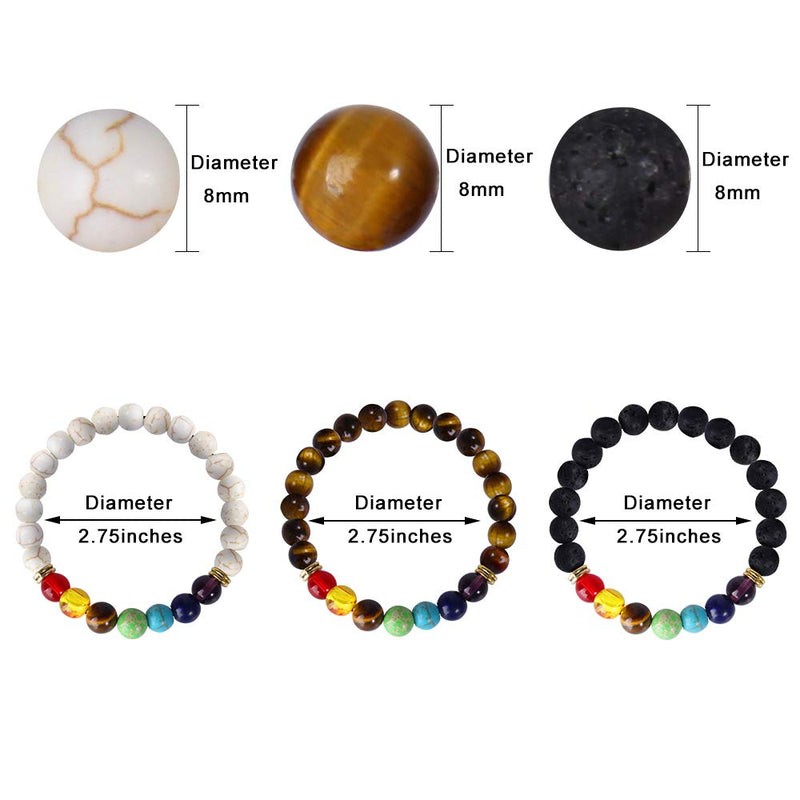 [Australia] - ONESING 3 Pcs Chakra Bracelets for Women Lava Rock 7 Chakras Crystals and Healing Stones Bracelets 8mm Chakra Stones Stress Relief Yoga Beads Bracelets Essential Oil Diffuser Bracelets for Men Black 