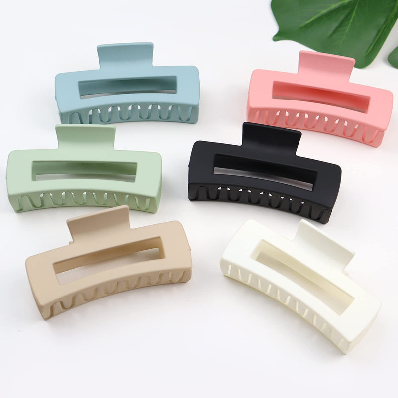 [Australia] - Kavya Hair Claw Clips Strong Hold Rectangle Hair Clip Matte Solid Color Hair Jaw Clamp Non-Slip Catch Hair Clips Jumbo Hair Styling Accessories for Women Girls Thick Hair(6 Colours) Set-1 
