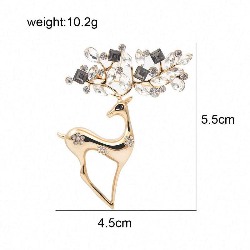 [Australia] - 2 Colors Rhinestone Deer Brooches Women Christmas Reindeer Pins Luxury Coat Corsage Jewelry silver 