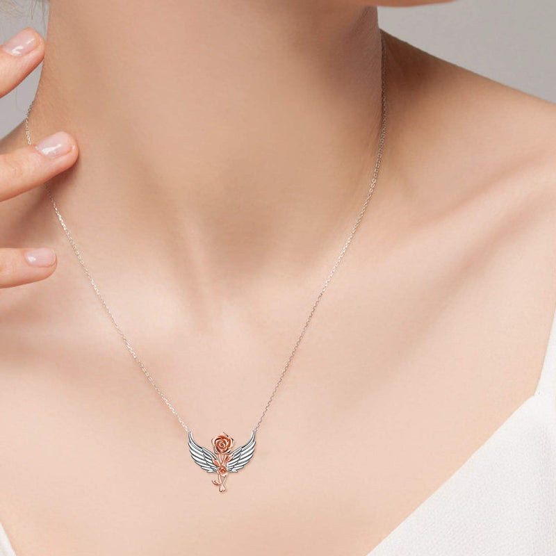 [Australia] - LUHE Sterling Silver Rose Necklace Angel Wing Necklace Jewelry Gift for Mom Daughter rose gold 