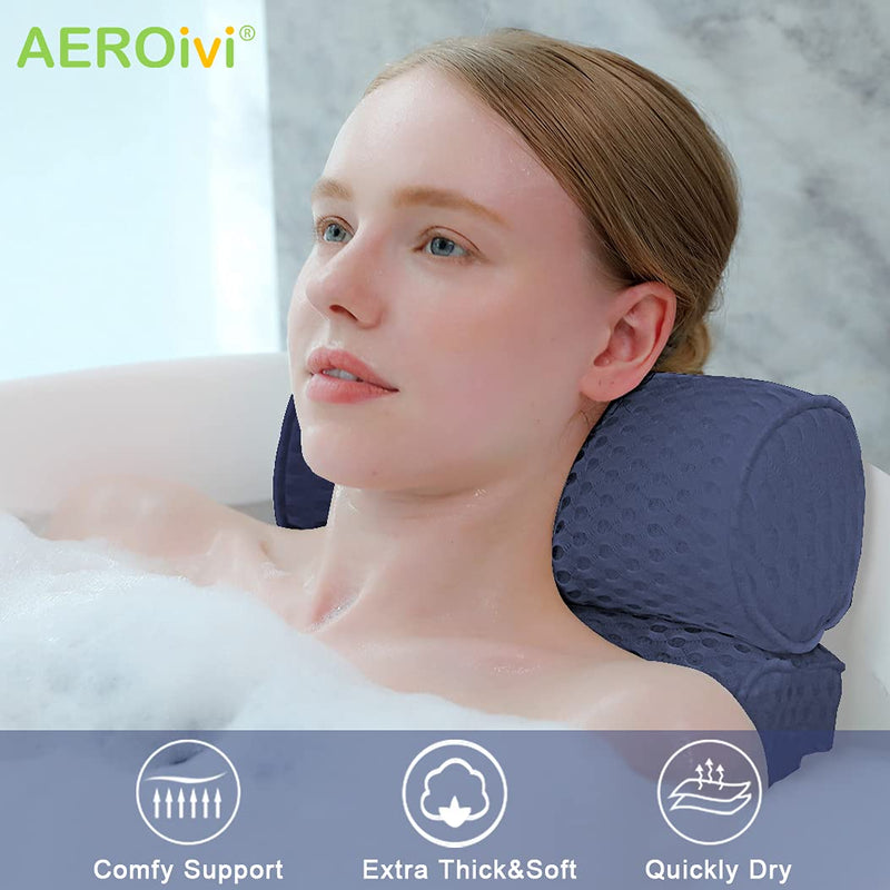 [Australia] - AEROiVi Bathtub Pillow Headrest Bath Pillows for Tub Neck and Back Support with Non Slip Suction Cups Spa Bath Cushion Dark Blue denim 