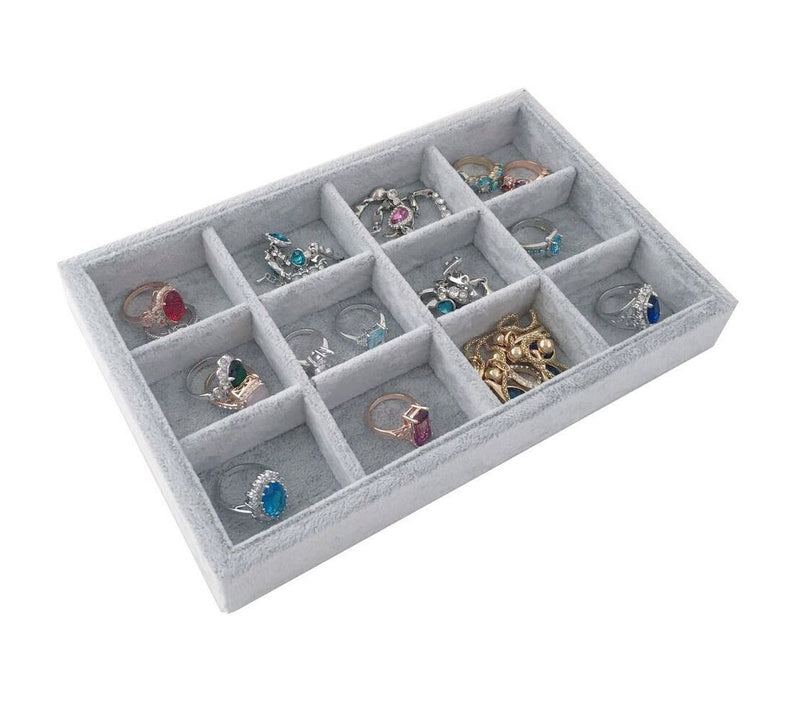 [Australia] - Extremely Elegant Multi Functional Jewelry Organizer Premium Quality Velvet Stackable Space Saving 12 Grids Removable Tray 