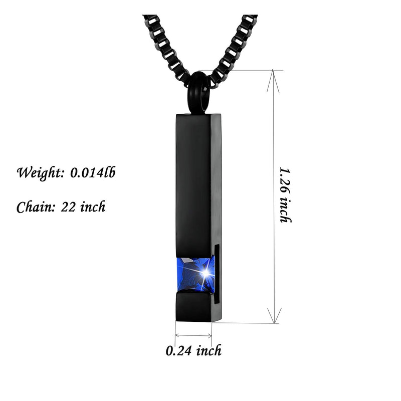 [Australia] - Black Square Bar With Dark Blue Zircon Cremation Urn Necklace for Ashes Memorial Pendant stainless steel Jewelry Wife 