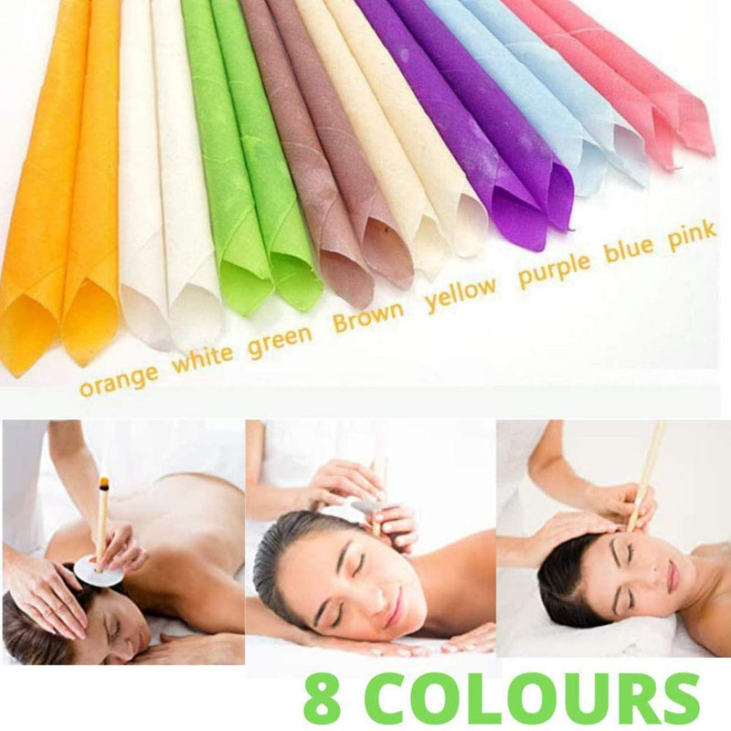 [Australia] - All Natural Ear Candles Beeswax Candling Cones - 32 Pcs (8 Colours), Organic Non-Toxic Cylinders Fragrance Hollow Cone Candles with 8 Protective Disks (32 pcs) 
