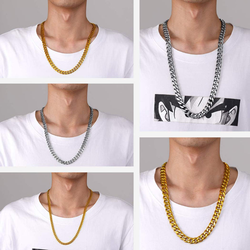 [Australia] - U7 Miami Cuban Chain in Stainless Black Gold Color|Flat Link Necklace NK Cuban Chains for Men and Women,Width 3-12mm,Length 14 Inch-30 Inch.Gift Packed A.18k gold(3mm) 18.0 Inches 