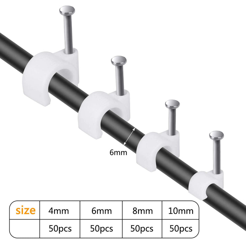 [Australia] - Cable Wire Clips 4mm 6mm 8mm 10mm (Pack of 200) Cable Management RG6 RG59 CAT5 CAT6 RJ45 Electrical Ethernet Dish TV Speaker Wire Cord Tie Holder Single Coaxial Nail Clamps 200 Pack 