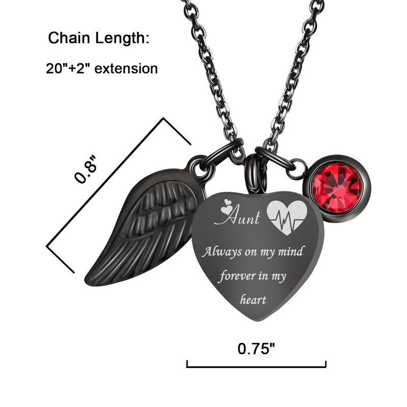 [Australia] - Sunling Black Heart Memorial Urn Necklace Creamation Ash Keepsake Electrocardiogram Jewelry-Includes 12 Birthstones and Angel Wing Pendant Aunt 