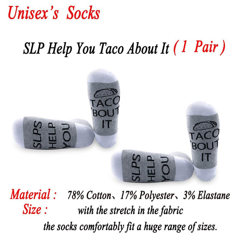 [Australia] - PYOUL 1 Pair Speech Language Pathologist Gift Speech Therapy Gifts SLP Help You Taco About It Socks With Saying Funny SLP Gift SLP 1 Pair 