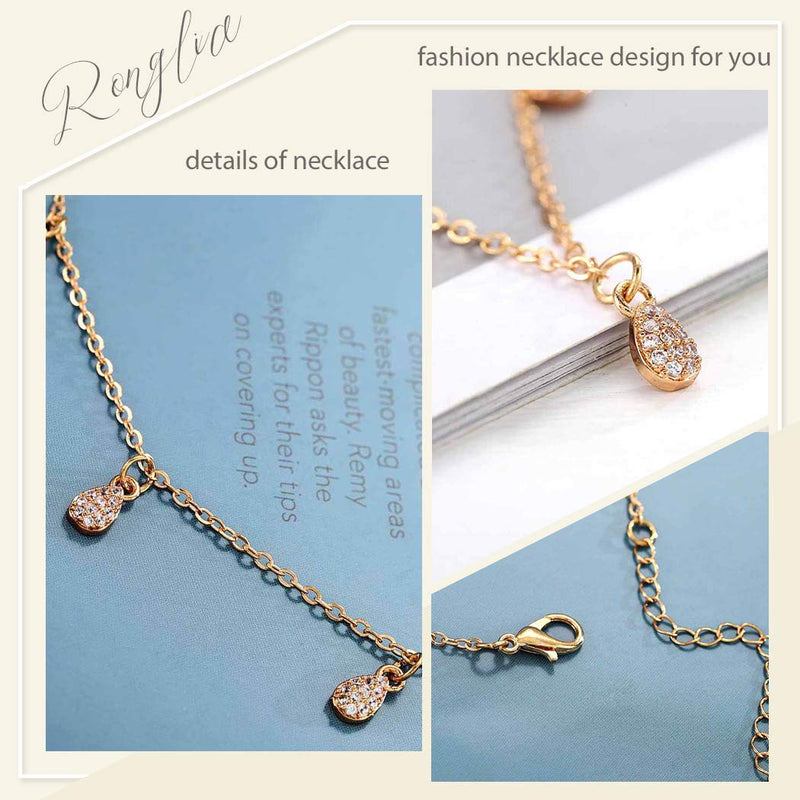 [Australia] - Ronglia Tassel Necklaces Gold Waterdrop Pendant Necklaces Chain Jewelry Adjustable for Women and Girls 