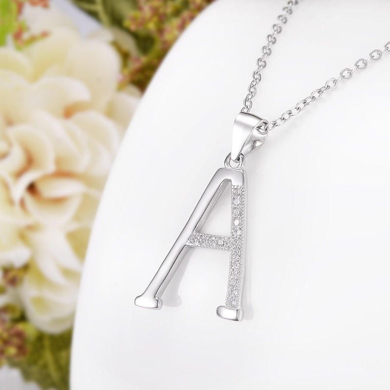 [Australia] - EVER FAITH 925 Sterling Silver CZ Cursive Initial 26 Letters Alphabet Adjustable Pendant Necklace Clear A 