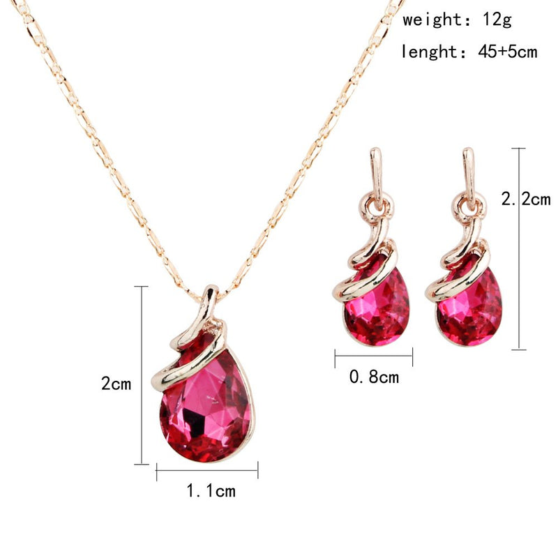 [Australia] - COLORFUL BLING Rose Gold Teardrop Infinity Pendant Necklace Dangle Earring Bridal Pearl Jewelry Sets Purple 