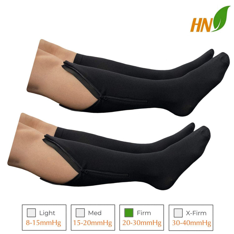 [Australia] - HealthyNees 2 Pairs Set Closed Toe 20-30 mmHg Zipper Compression Fatigue Swelling Circulation Knee Length Socks (Large/X-Large (2 Pair), Black) Large/X-Large (2 Pair) 