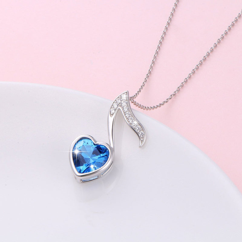 [Australia] - SILVER MOUNTAIN S925 Sterling Silver Music Themed Music Clef Heart Pendant Necklace Ring Earrings Bracelet Musical Jewelry for Women Girls Birthday Gift Blue Heart Music Necklace 