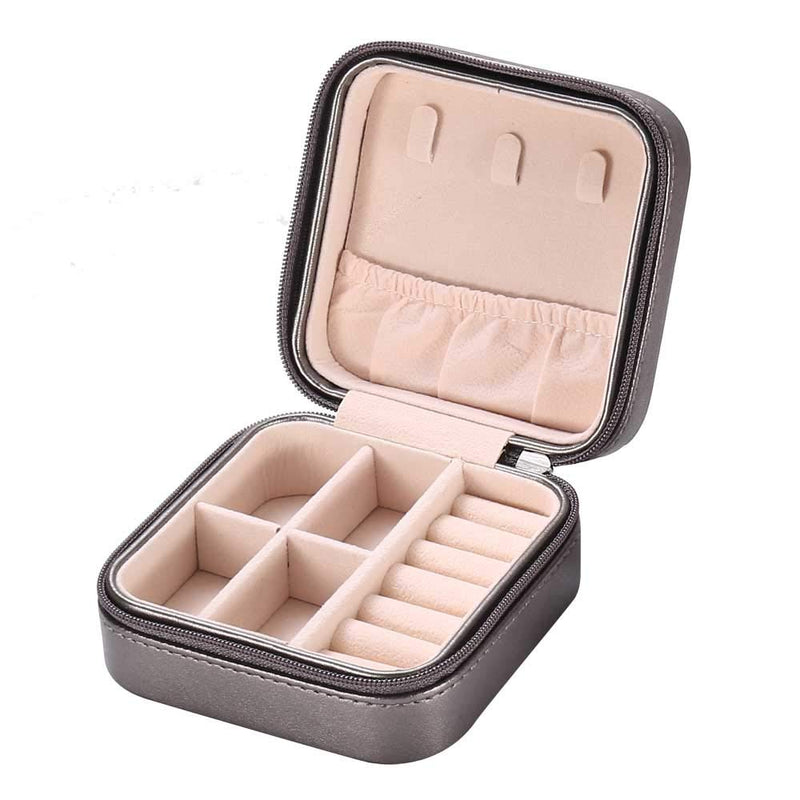 [Australia] - Small Travel Jewelry Box Organizer Storage Case for Rings Earrings Necklace Bracelet Holder Women Wife Teen Girl Girlfriend Man Portable Display, Grey without mirror 