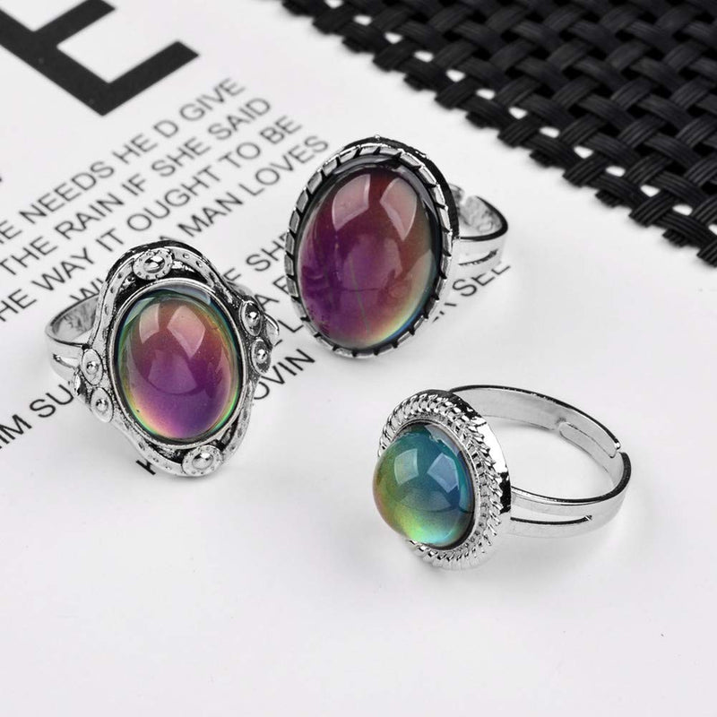 [Australia] - LUBINGSHINE 3Pcs Mood Ring Adjusable Size Original Oval Color Changing Ring Set Ring Jewelry 