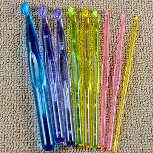 [Australia] - COPYLOVE 9pcs/Set Multi-Coloured Acrylic Plastic Crochet Hooks, Crystallites Acrylic Crochet Hook Set with Ergonomic Handles 