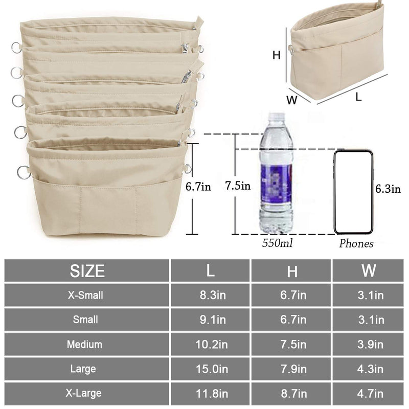[Australia] - HyFanStr Purse Organizer Insert with Zipped Top for Tote Bag, Handbag Shaper with 13 Pockets X-Small Beige 