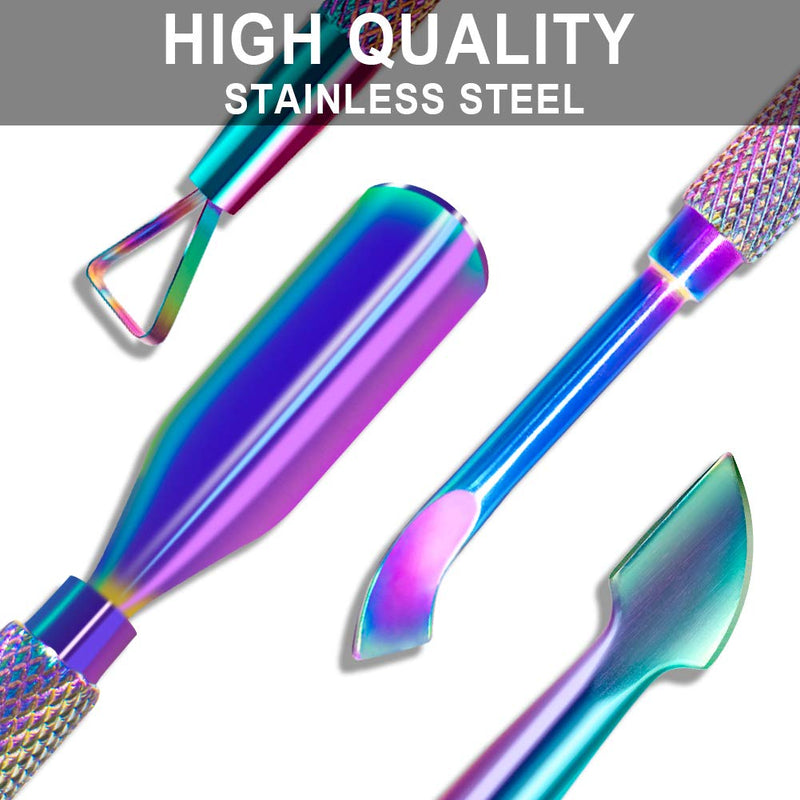 [Australia] - 2PCS Metal Chameleon Cuticle Pusher and Cutter Remover Salon Quality Stainless Steel Acetone Gel Nail Polish Peeler Scraper Durable Manicure and Pedicure Cleaner Tool For Fingernail and Toenail 