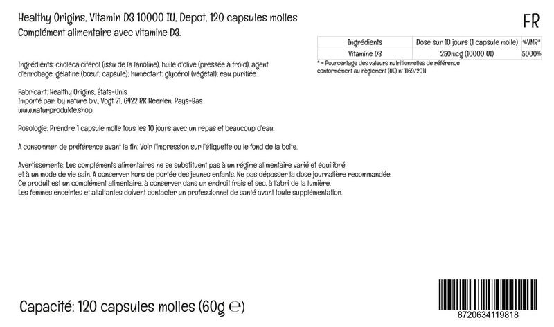 [Australia] - Healthy Origins, Depot Vitamin D3 250mcg (10,000 IU), Depot, 1 Capsule Every 10 Days, 120 Softgels, Highly Dosed, Lab-Tested, Soy Free, Gluten Free, Non GMO 
