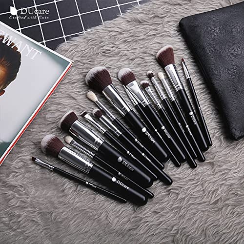 [Australia] - DUcare Travel Makeup Brushes 15pcs Professional Cosmetic Brushes Foundation Powder Contour Blush Eye Brush Gift Sets With Luxury Cosmetic Bag for Journey Carry black 