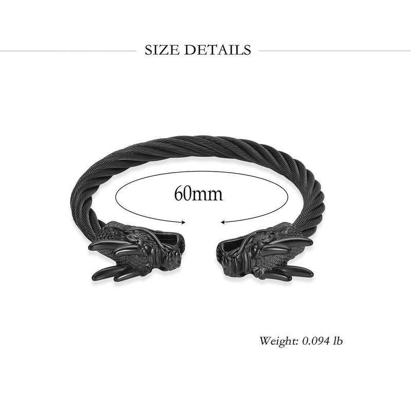 [Australia] - Yinplsmemory Cremation Bracelet for Ashes for Men Memorial Jewelry Stainless Steel Dragon Head Cable Cuff Bracelet for Ashes Keepsake Urn Jewelry Black 60.0 Millimeters 