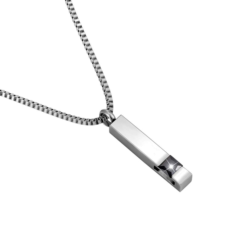 [Australia] - Silver Square Zircon Bar Cremation Urn Necklace for Ashes Memorial Pendant stainless steel Jewelry Black 