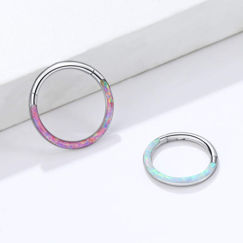 [Australia] - CICIMOTO Opal CZ Nose Ring Septum Hoop, 16G Surgical Steel Cartilage Earring Hoop Hinged Segment Ring Septum Clicker Daith Helix Tragus Conch Piercing Jewelry A-Opal&Blue 10mm(3/8'') 