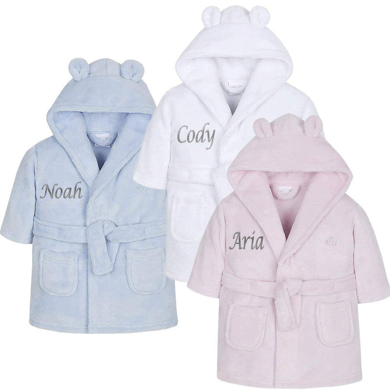 [Australia] - Personalised Baby Dressing Gown Baby Dressing Gown Baby Robe With Teddy Ears Baby Bath Robe Towel Personalised Baby Gifts Girl Boy Clothing Blue 0-6 Months 