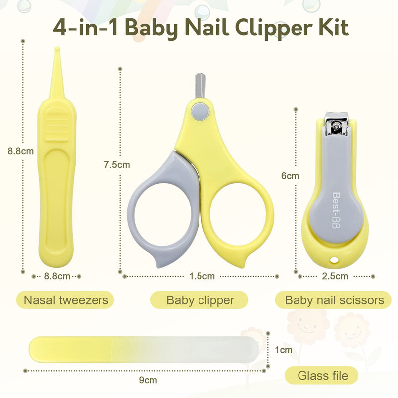 [Australia] - Baby Nail Clipper Kit, 4-in-1 Baby Nail Care Set with Cute Case, Baby Nail Clippers Scissor, Nail File & Tweezer for Newborn Infant Toddler Kids Toes and Fingernails (Yellow) Yellow 