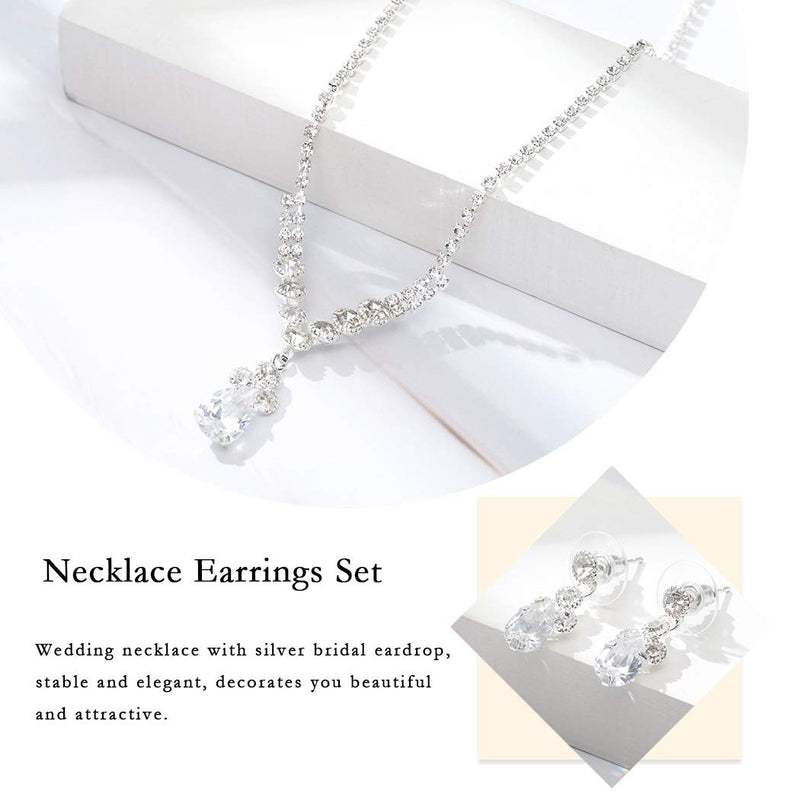 [Australia] - Unicra Bride Silver Necklace Earrings Set Crystal Bridal Wedding Jewelry Sets Rhinestone Choker Necklace for Women and Girls(3 Piece Set - 2 Earrings and 1 Necklace) (Silver 2) 