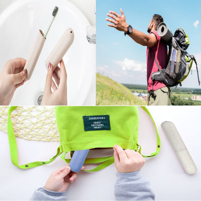 [Australia] - 2 Pcs Toothbrush Case, Toothbrush Travel Case Cover, Portable Toothbrush Storage Case, Sutiable for Home Travel Outdoor Camping Hiking Business Trip Beige and Blue 