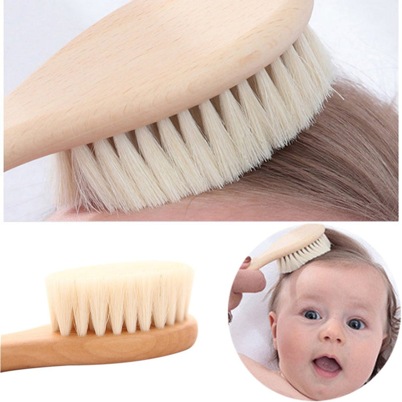 [Australia] - TAMUME Easy Grip Soft Goat Hair Baby Brush and Comb Set, Organic Wooden Brush Massager, Natural Wooden Hair Comb (Brush Set) Brush Set 