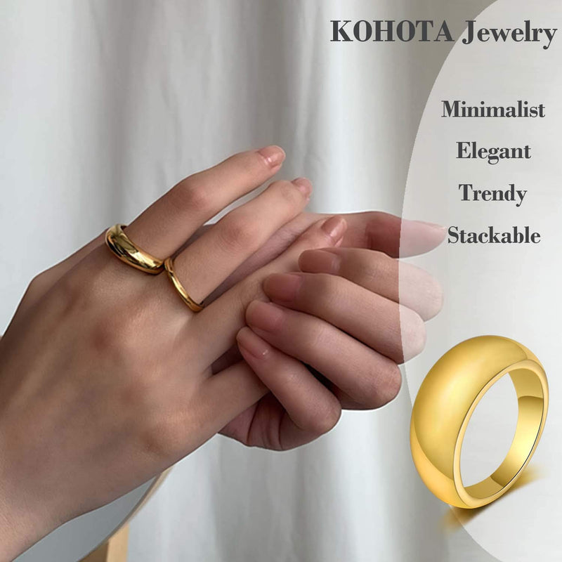 [Australia] - KOHOTA 6PCS Thick Dome Chunky Rings for Women 18K Gold Plated Braided Twisted Signet Ring Big Croissant Ring Minimalist Statement Ring Size 5-9 Gold Color 