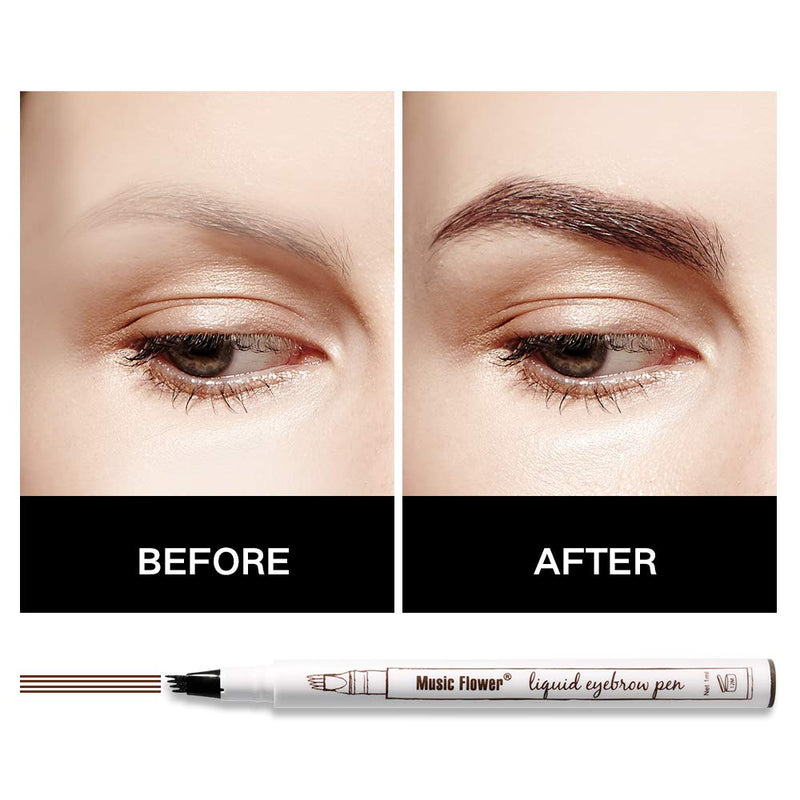 [Australia] - Music Flower Tattoo Brow Liquid Eyebrow Pen with Micro-Fork Tip, Microblading Pencil Fine Sketch, Smudge-proof Long Wear Natural Looking Chestnut 