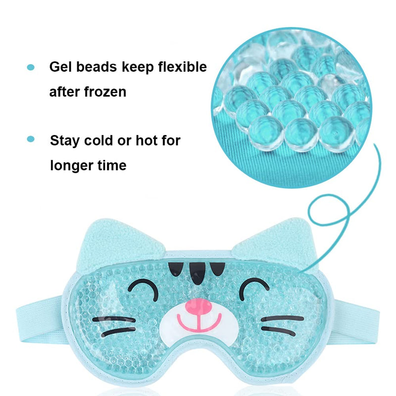 [Australia] - NEWGO Gel Eye Mask Reusable Hot Cold Therapy Cooling Eye Mask with Plush Backing, Relief for Puffy Eyes, Dry Eyes, Dark Circle, Swollen Eyes, Headache, Migraine - Blue Cat 