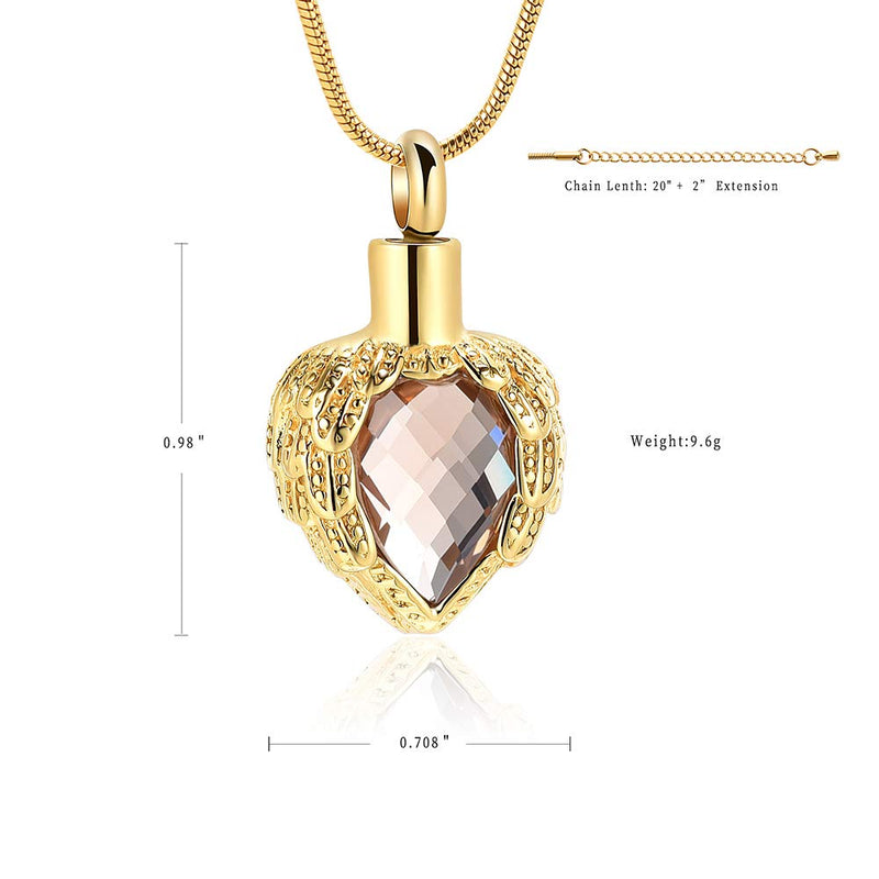 [Australia] - memorial jewelry Gold Angel Wings Glass Heart Urn Pet/Human Cremation Pendant Necklace Jewelry for Ashes 