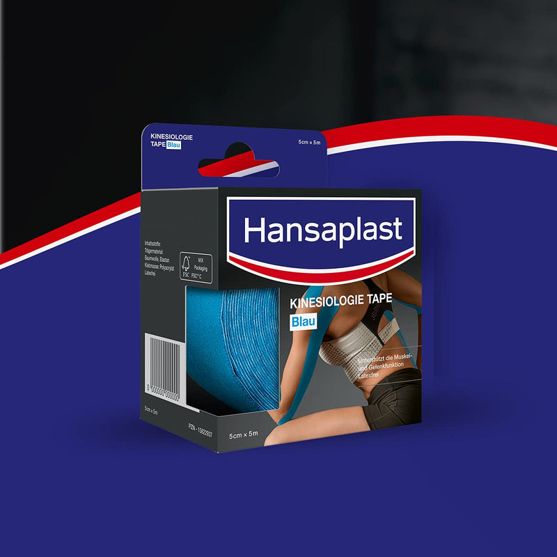 [Australia] - Hansaplast Kinesiology Tape, Waterproof Sports Tape Relieves Muscle Pain and Promotes Circulation, Tape Provides Support for Joints and Muscles, 1 Roll, Blue 