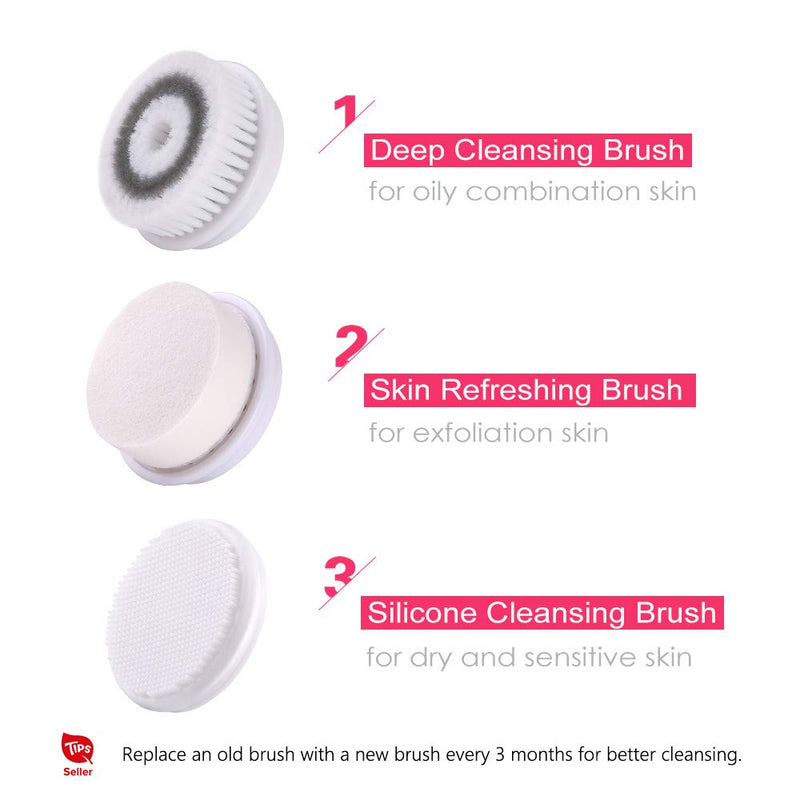 [Australia] - TOUCHBeauty 3IN1 Face Brush Set with 3 Spin Cleansing Brushes, Deeply Cleanse Pores for All Skin Sensitive type |Waterproof, included Travel Case, Dual-Speed, Battery Powered TB-0 Pink 
